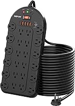 15Ft Power Strip Surge Protector (3,400 Joules), DEPOW 24 AC Multiple Outlets (1875W/15A) with 6 USBs (2 USB-C Ports), ETL Listed, Flat Plug Heavy Duty Long Extension Cord for Home, Office, Black