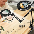 12X Magnifying Glass with Light and Stand, Ultra Long 3-Section Swing Arm, 5 Colors Helping Hands Magnifying Lamp, 4-Way Large Metal Clamp LED Lighted Magnifier Lamp for Craft Workbench Repair