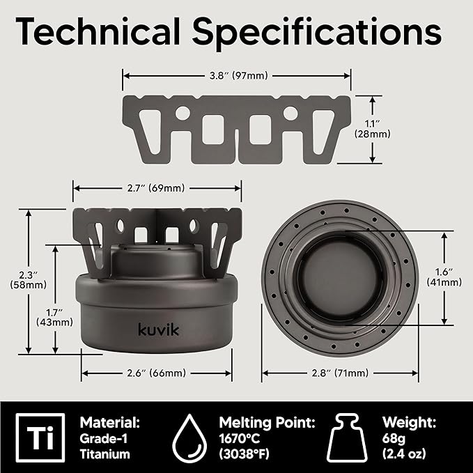 Kuvik Titanium Alcohol Stove - Ultralight and Compact Stove for Backpacking, Camping, and Survival