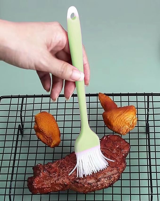 Pastry Brush Silicone Basting Brush for Cooking,2PCS 10+8 in Heat Resistant Food Brushes for Baking, Grilling, Cooking and Spreading Oil, Butter, BBQ Sauce, or Marinade (Green)