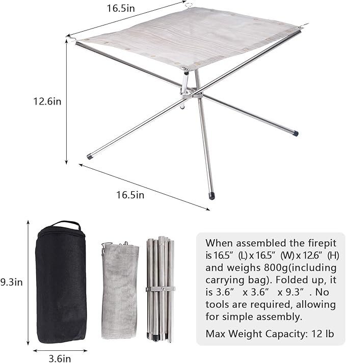 Portable Outdoor Fire Pit 16.5 Inch - New Upgraded Camping Fire Pit Collapsible Foldable Mesh Fire Pits Fireplace for Camping, Campfire, Patio, Backyard and Garden - Carrying Bag Included