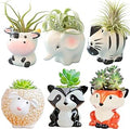 Melphoe 6Pcs Air Plant Holder Cartoon Shaped Small Succulent Pots Animal Planters Small Ceramic Pot Drainage for Mini Plant Cactus Flower, Tillandsia Air Fern, Display Stand Home, Office Desktop
