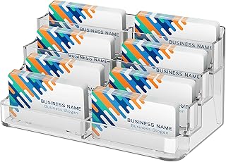 MaxGear Acrylic Business Card Holder for Desk, Clear Desktop Business Card Display Stand with 8 Pockets, 4-Tier Freestanding Card Organizer for Office, Reception, Countertop