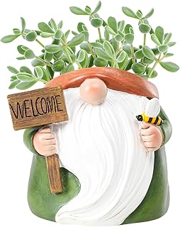 Cute Plant Pots Small Gnome Flower Pots 4" Succulent Pot with Drainage Resin Garden Pot Planter for Indoor Outdoor