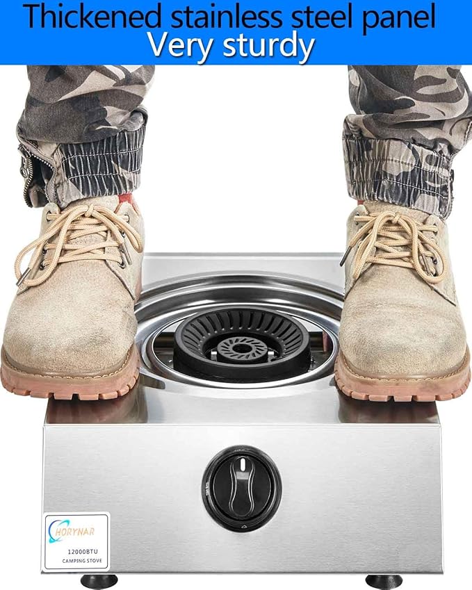 Horynar Propane Stove Single Burner Propane Stove 1 Burner 12,000 BTU Auto Ignition Gas Stove with CSA Hose for Outdoor Cooking,Emergency
