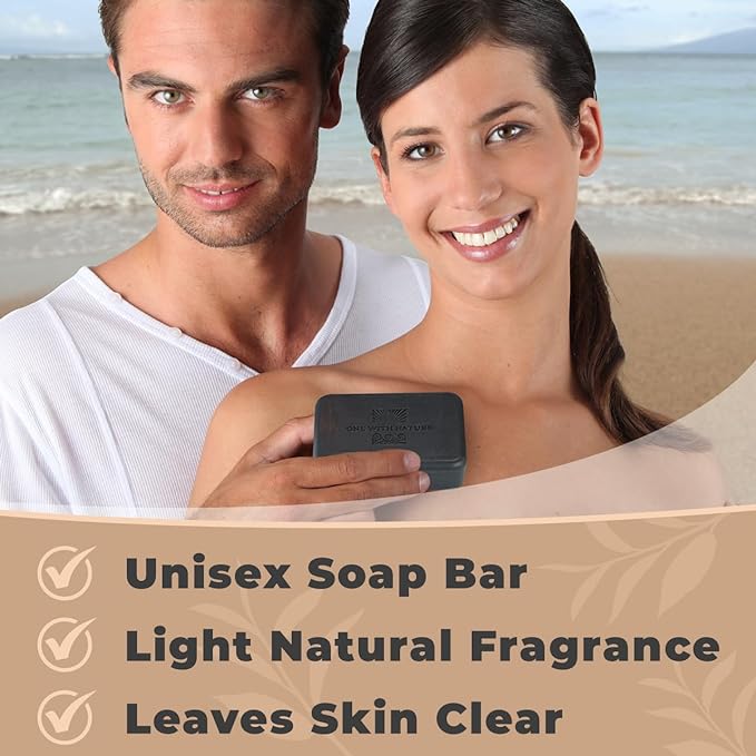 One With Nature Dead Sea Soap 4oz Variety 3Pk-Dead Sea Mud, Activated Charcoal, and Dead Sea Salt-Detoxifying and Exfoliating Soap Bars with Dead Sea Salt for Face & Body, for Men & Women