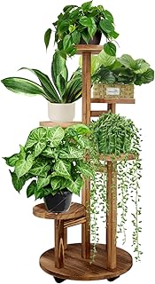 GEEBOBO 5 Tiered Tall Plant Stand for Indoor, Wood Plant Shelf Corner Display Rack, Multi-tier Planter Pot Holder Flower Stand for Living Room Balcony Garden Patio (Brown)