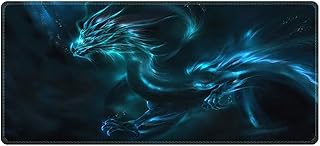 Meffort Inc Extra Large Extended Gaming Desk Mat Non-Slip Rubber Pads Stitched Edges XXL Mouse Pad 35.4 x 15.7 inch - Blue Dragon
