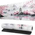 Pagoda Mouse Pad 31.5x11.8 Inch White Full Desk Japanese Mousepad Extended Large Non-Slip Rubber Base Waterproof Big Keyboard Mat with Stitched Edges for Gaming and Office