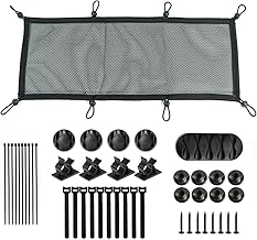 Under Desk Cable Cord Management Net Kit, Privacy Mesh Large Flexible Cable Duct Flexible Under Desk Wire Net, Cable Tray Mesh Organizer for Most Table Hiding Cables Office （8 Rubber Bands）
