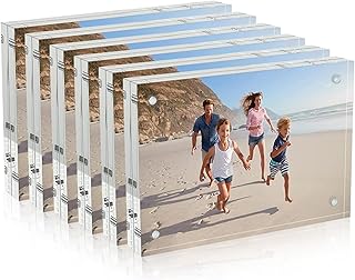 AITEE 4x6 Acrylic Picture Frames 6 Pack, 20% Thicker Block, Clear Picture Frames Freestanding Double Sided Magnetic Acrylic Lucite Frameless Transparent Square Frame Gift for Desktop Display