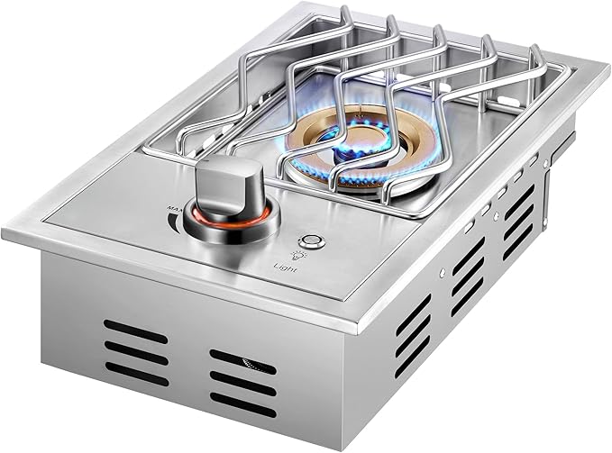 Single Grilling Side Burners for Outdoor Grill, 17,500BTU Natural Gas Side Burner with Liquid Propane Kit, Sturdy 304 Stainless Steel, Drop-in Side Burner for Outdoor Kitchen BBQ Island