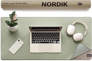 Nordik Felt and Leather Desk Mat - Willow Haze Sage - 35x17 Inch Felt and Vegan Leather Desk Blotter with Document Hideaway - Large Computer Mats for Desktop - Ideal Keyboard Mat for Office and Home