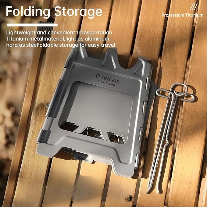 Titanium Wood Burning Stove with Hinge, Folding Camping Backpacking Stove Titanium Wood Stove Portable Wood Alcohol Stove for Outdoor Camping Picnic BBQ
