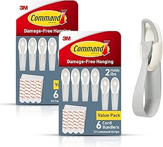 Command Cord Bundlers, Damage-Free Hanging Cord Organizer, No Tools Required for Hanging Electrical Cables, 12 Gray Bundlers and 24 Strips