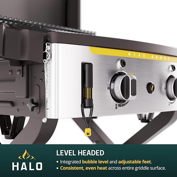 HALO Elite2B Outdoor Griddle | 2 Burner, 4 Cooking Zones | Portable with Warming Rack | 480 sq. in. (24″ x 20″) Wind-Proof Cooking Surface | Propane and Natural Gas Grill | HZ-1003-XNA
