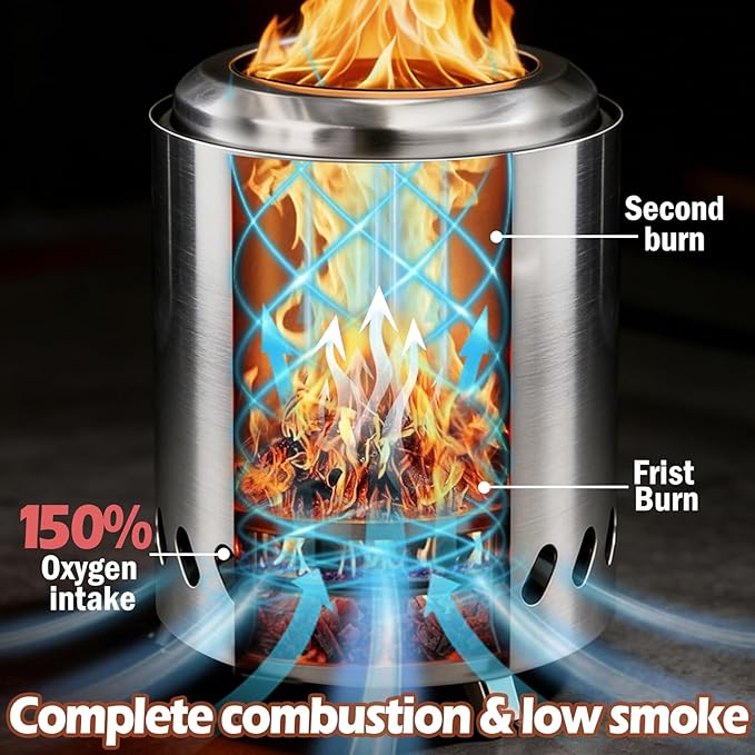 Tabletop Fire Pit Low Smoke Burning, VivaGarden Smokeless Firepit Outdoor & Patio, Safe Burning Portable Mini Table Top Firepit with Carry Bag, Silver (7.8 x 5.6 inch)