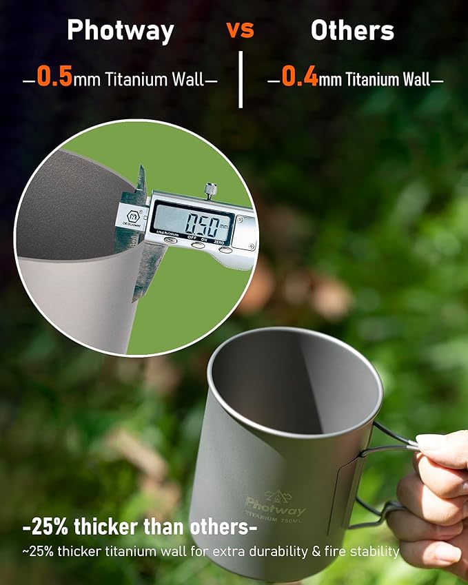 25oz (750ml) Titanium Camping Pot, Ultralight Backpacking Cookware & Campfire Mug for Hiking, Bushcraft & Outdoor Cooking