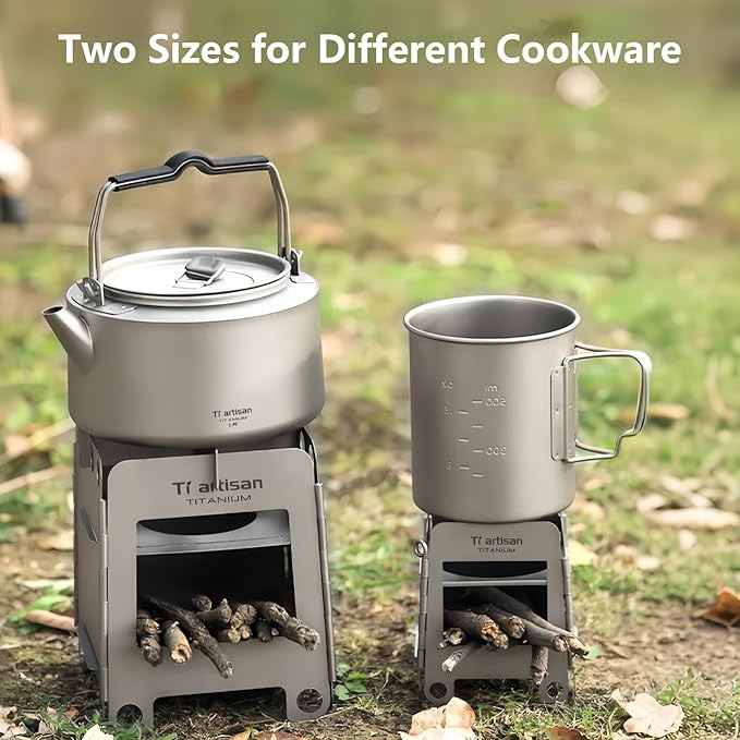 Titanium Wood Stove with Stand, Foldable Portable Alcohol Stove Titanium Wood Burning Stove Camping Backpacking Stove for Outdoor Camping Picnic BBQ (WS007T(Large))