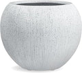 KUTE NEST 9.7" H x 12" D Premium Ribbed Globo Fiberstone Round Planter with Drainage Hole, Weather Resistant for Indoor and Outdoor Use, Included 2 Extra Coco Mats (Speckled White, 7.8" Pot Opening)
