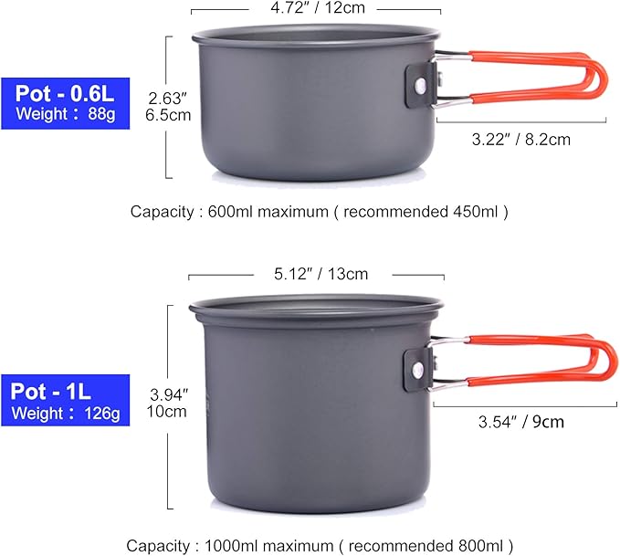 widesea 8PCS Camping Cookware Mess Kit Backpacking Outdoor Lightweight with Pot Pan Tableware