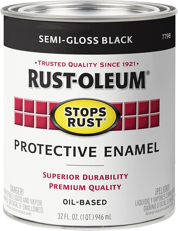 Rust-Oleum 7798502 Stops Rust Brush On Paint, Quart, Semi-Gloss Black
