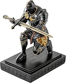 Medieval Armored Warrior Knight Pen Holder Desk Organizers and Accessories Resin Pencil Holder Paperweight as Gift with a Cool Letter Opener for Desk (Iron)