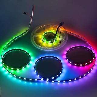 ALITOVE WS2812B LED Strip, 5mm Width Super Narrow RGB Addressable Light Strip 6.6ft 120 LEDs Programmable Dream Color Digital Pixel Rope Light 5V for Home Theater Bedroom Bar Decor