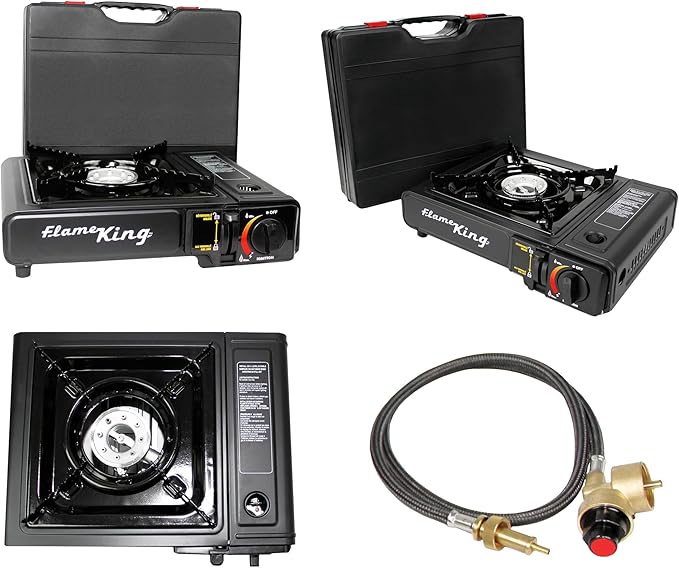 Flame King YSNVT-505-B Dual Fuel Butane & Propane Gas Camping Stove with Single Burner, Portable and Great for Outdoor Cooking, Backpacking, Hiking, & Emergency