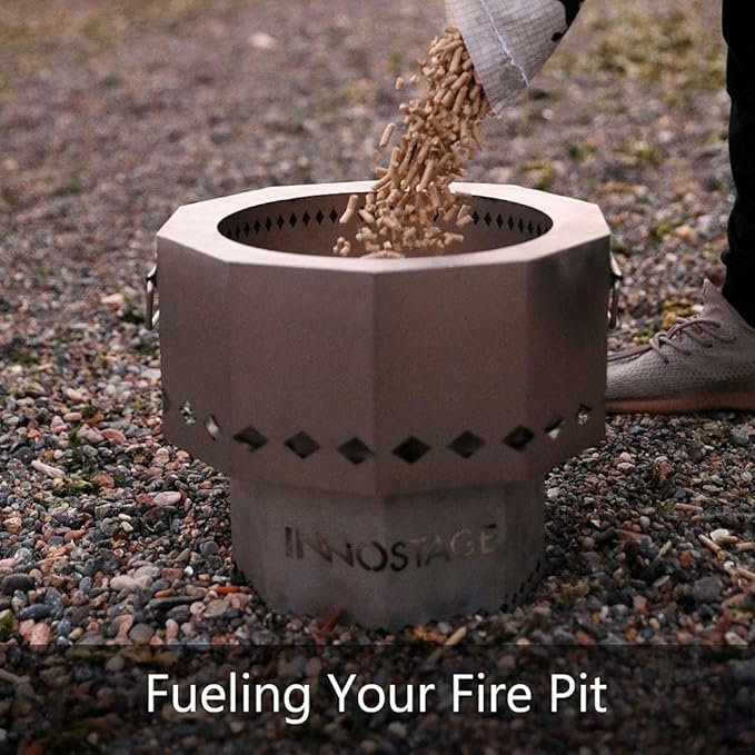 INNO STAGE Stainless Fire Pit with Portable Carrying Storage Bag, Patented Smoke- Firepit Bowl for Wood Pellet with Stand for Outdoor Campfire Flame or Bonfire BBQ on Patio Garden Backyard - M