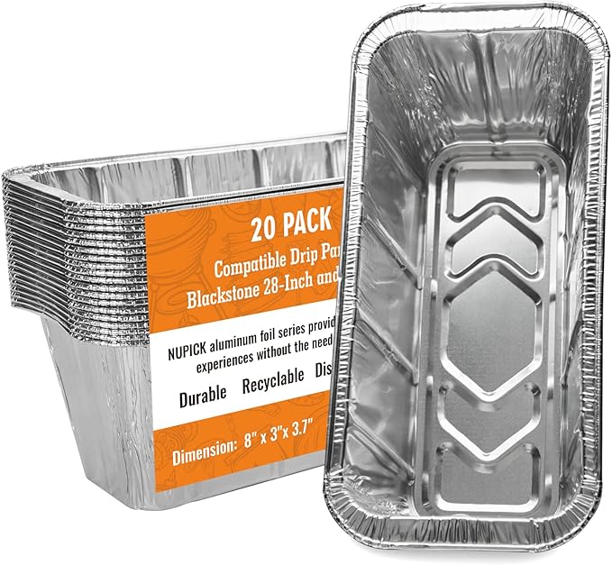 NUPICK 20 Pack Grease Cup Liners for Blackstone 17"/28"/36" Griddle, Drip Pan Liners for Blackstone 5017, Disposable Aluminum Foil Drip Pan Liner