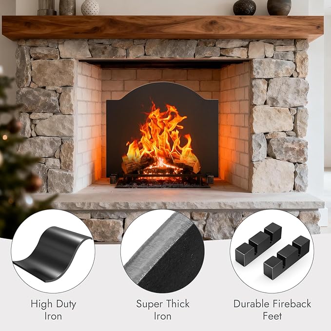 INNO STAGE 18" Fireplace Back Plates - Iron Fireback with Feet, Fireplace Wall Protection, Fireplace Heat Reflect, Black