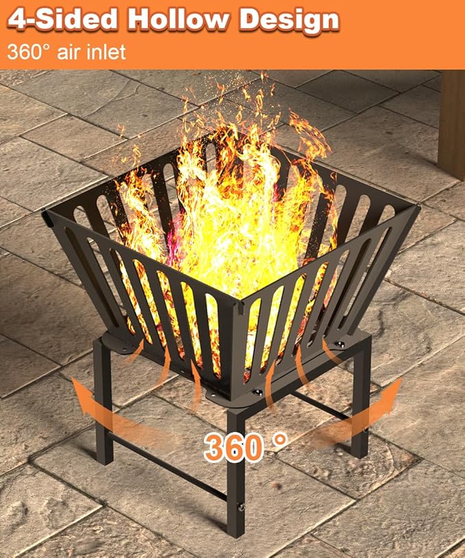 Mondazie Outdoor Fire Pit — 17 Inch Portable with Storage Bag for Camping, Patio Heating, Picnic and BBQ, Trapezoid Vertical Hollow, Black