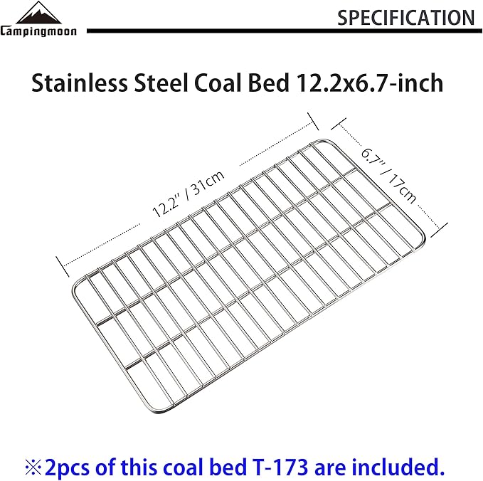 CAMPINGMOON Grill Grates Replacement Coal Bed Charcoal Fire Grate Stainless Steel for Barbecue Outdoor Cooking T-173 (2pcs, 12.2x6.7-inch)