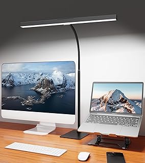 Desk Lamp for Home Office with Base, Eye-Caring Desk Light with Adjustable Gooseneck, 12W USB Adapter Touch Control 5 Dimmable Brightness & Color Tall Lamp for Work, Computer, Study, Task