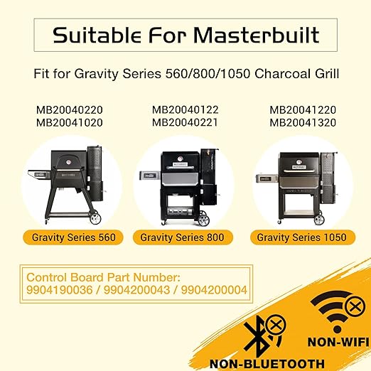 Non-WiFi/Bluetooth Smoker Parts for Masterbuilt Gravity Series 560 800 1050 Control Panel Replacement Fan Kit Power Adapter Cords Hopper Lid Door Switch Digital Charcoal Grill MB20041020 MB20040122