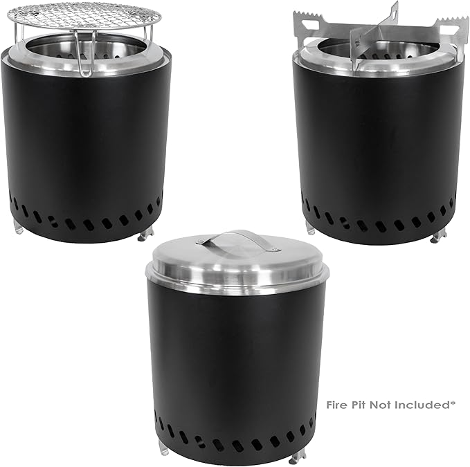 Sunnydaze 3-Piece Smokeless Tabletop Fire Pit Accessory Kit - Round Lid, Portable Fire Pit Stand, and Cooking Grate - Stainless Steel - 8.75"