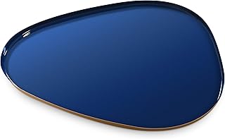 Allegorie Decorative Tray | Stylish Vanity Organizer or Catchall Valet Display | Gold Metal Serving Tray for Coffee Table, Ottoman, Bar, Liquor or Cocktails 16 x 12.5 inches (Blue)