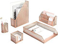 BLU MONACO | Rose Gold Desk Organizer Set | 6 Piece Metal Office Desk Organizer with Mail Sorter, Pen Cup, Sticky Note Holder, Magazine File, Card Holder, Paper Tray | Desk Organizers and Accessories