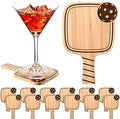 Hushee 12 Pcs Wooden Paddle Drink Coasters Set Funny Coaster Gifts with Handle for Father's Day Men Women Sports Lovers Fans Home Bar Accessories Sport Party Favors Decorations (Wood)