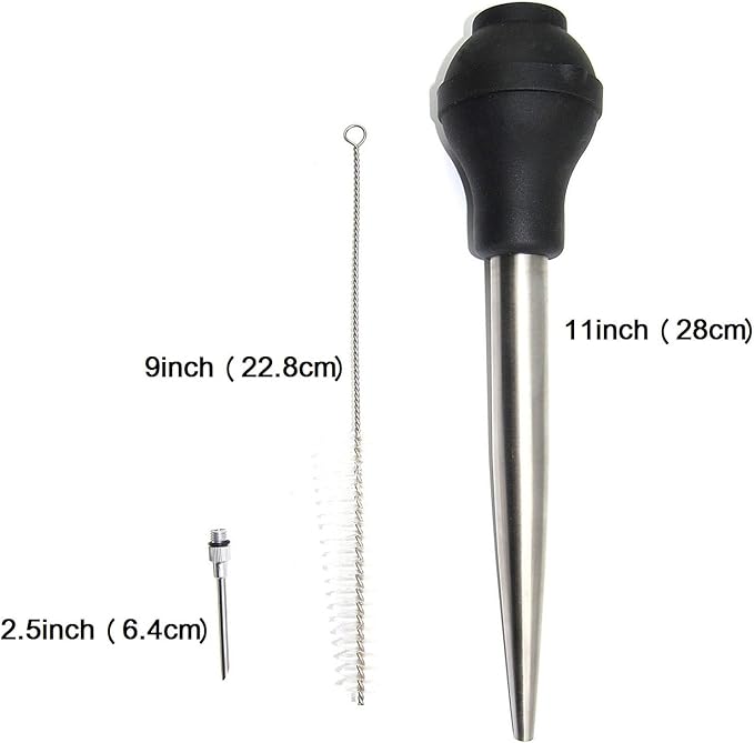 Stainless Steel Turkey Baster Food Grade High Temperature Resistant Silicone Oil Injector Marinades Ball Syringe Needle and Brush Easy to Clean