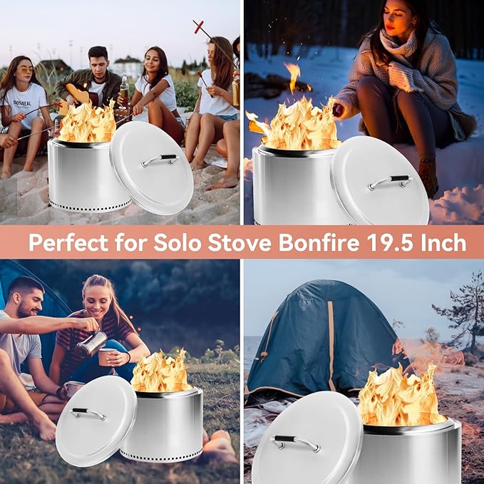 Fire Pit Lid for Solo Stove Bonfire 2.0, 304 Stainless Steel Firepit Round Cover with Heat Resistant Handle for Other Outdoor 19.5 inch Bonfire Lid