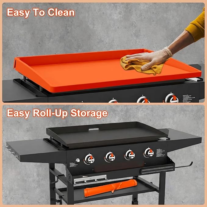 BANGIE 28" XL Silicone Griddle Mat for Blackstone Accessories - Anti-Warping & UV-Resistant Full-Wrap Cover for Pro Series & XL Flat Top Grill, Blocks Condensation Rust (Orange)