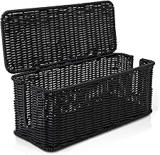 Cable Management Box, Handmade Rattan Cable Organizer with 2 Open Slots, Cord Hider for Power Strip, Router & USB Hub, Registered U.S. Design Patent (D1,112,102), 13" x 5.1" x 5.1", Black
