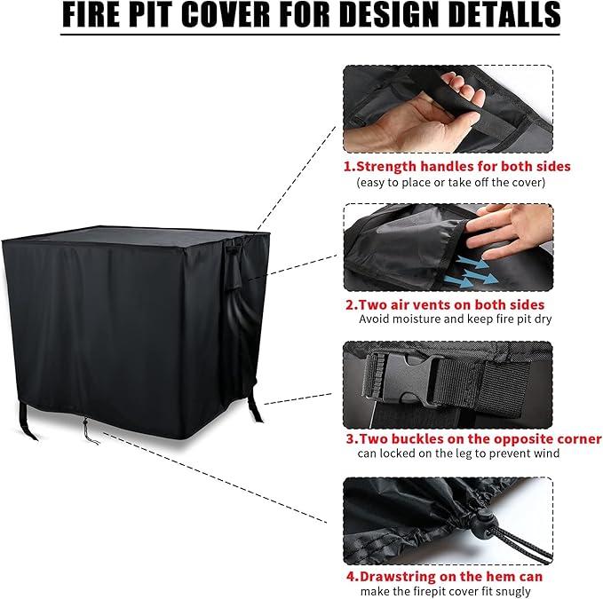 Fire Pit Cover Rectangular 52 Inch,Propane Gas Fire Pit Table Cover,Outdoor Waterproof Firepit Table Cover - 52 x 32 x 26 Inch