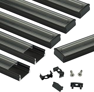 Muzata 6Pack 3.3FT/1M LED Channel Black Aluminum U Shape LED Strip Channel with Transparent Clear Cover Easy Installation with Paper User Manual U1SW BT 1M