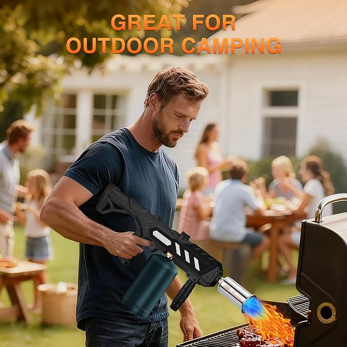 ARTFLAMM Powerful Propane Torch Gun, Kitchen Grill Torch with Detachable Design, Adjustable Flamethrower Torch Burner for Searing Steak, BBQ, Welding, Camping Charcoal Lighter(Tank Not Included)