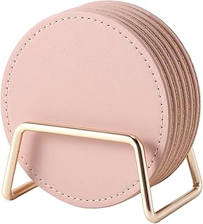 LAKE OF FIRE Coasters Set of 6 with Holder - 3.9-Inch Drink Coasters, Suitable for Various Types of Cups, Tabletop, and Home Décor(Pink)