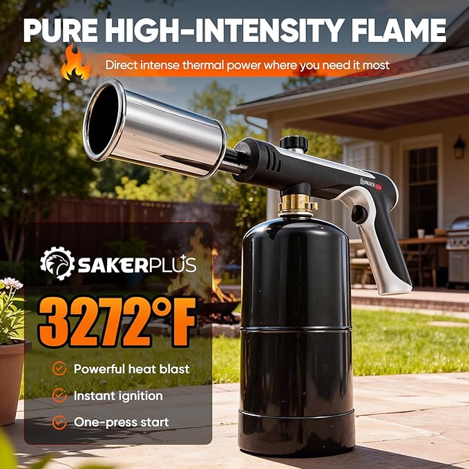 Sakerplus Propane Torch,3272°F Flame Thrower Gun with Adjustable Flame&Safety Lock,Powerful Grill&Cooking Blow Torch for Searing Steak,Sous Vide,BBQ,DIY,Campfire Charcoal Starter(Tank Not Included)