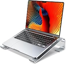 MOKURU Laptop Stand for Desk, Aluminum Laptop Riser, Ergonomic Computer Stand Compatible with for MacBook Pro/Air, Dell, HP, Lenovo, 10-17.3'' (Silver)
